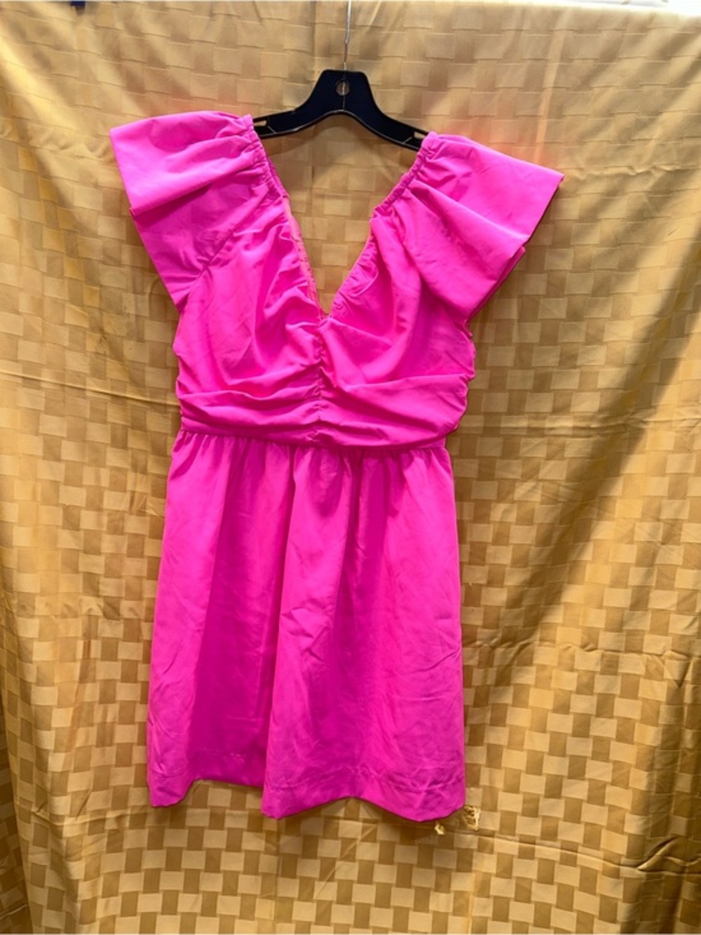 Ces Femme Fuchsia Ruffle V-Neck Mini Dress